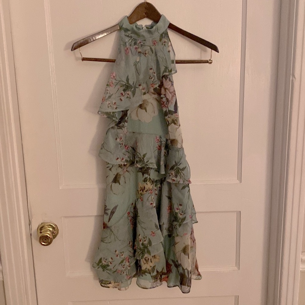 Bebe Ruffle Floral Halter Dress